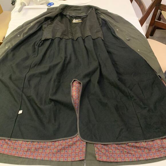 London Fog Mens Trench Coat 44Reg. Olive Green Lined Double Breasted Old Money - Picture 15 of 16